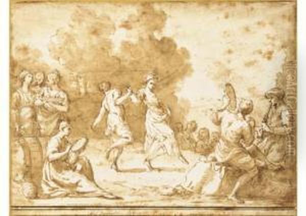 Peasants Dancing In A Landscape Surrounded By Musicians Oil Painting by Giuseppe Gambarini