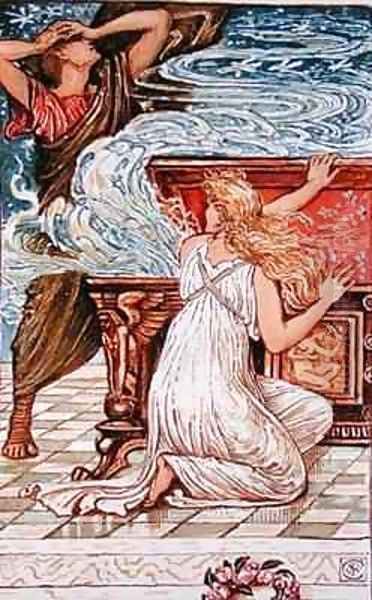 Pandora opens the box Oil Painting by Walter Crane