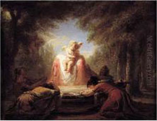 Cupidon Implore Par Un Groupe De Femmes, Ou La Fontaine D'amour (vers 1790) Oil Painting by Jacques Gamelin