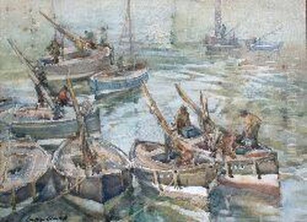 East Coast Fishing Yawls Oil Painting by Andrew Archer Gamley