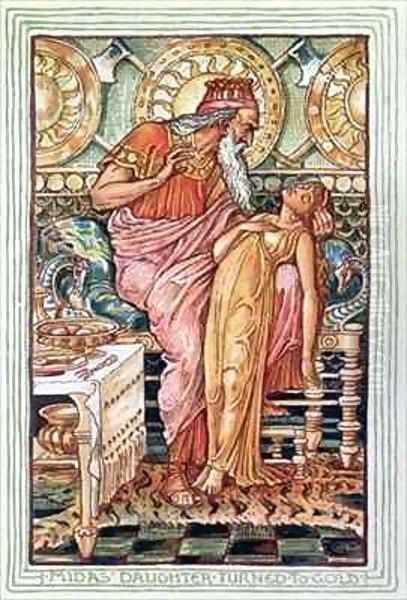 King Midas and his Daughter Turned to Gold Oil Painting by Walter Crane