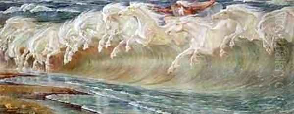 Neptunes Horses Oil Painting by Walter Crane