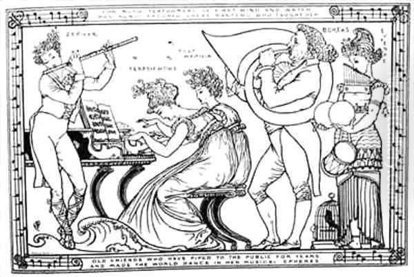 Old Friends Who Have Piped To The Public For Years And Made The World Dance in Her Musical Spheres Oil Painting by Walter Crane