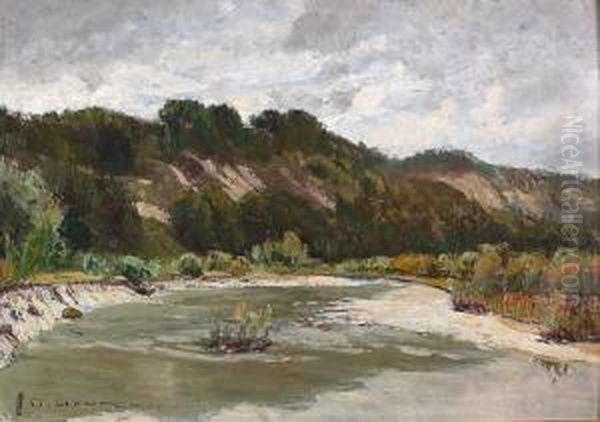 Landschaft Mit Kleinem Teich. Oil Painting by Otto Gampert