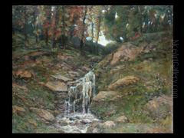 Waldlandschaft Mit Wasserfall Oil Painting by Otto Gampert