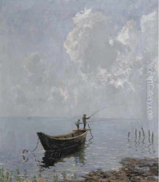 Fishermen In A Bay by Otto Gampert