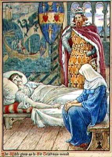 The Witch Gives Advice as to Sir Tristrams Wound Oil Painting by Walter Crane