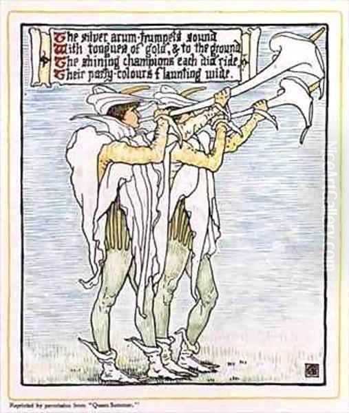 Trumpeters with Lilies Oil Painting by Walter Crane