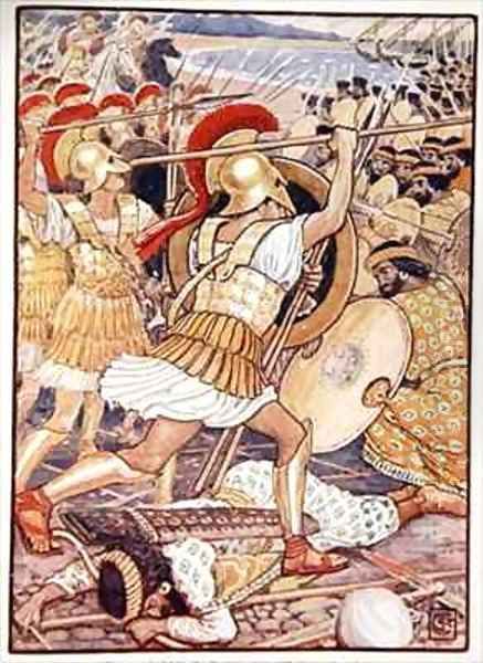 They Crashed into the Persian Army with Tremendous Force Oil Painting by Walter Crane