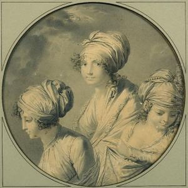 Portrait De Trois Jeunes Femmes En Buste. Oil Painting by Mauro Gandolfi