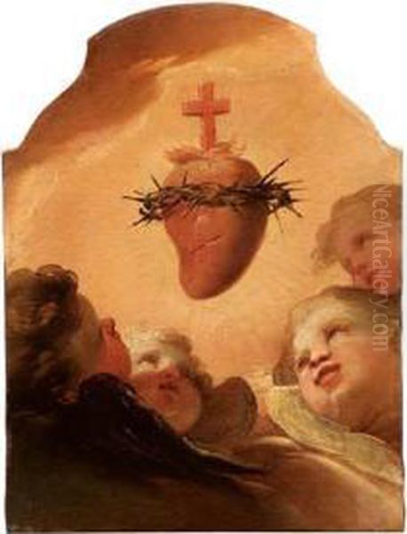 Il Sacro Cuore Adorato Da Cherubini Oil Painting by Ubaldo Gandolfi