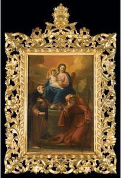 The Madonna And Child Enthroned With Saint Anthony Abbot And Possibly Saint Jerome Oil Painting by Ubaldo Gandolfi