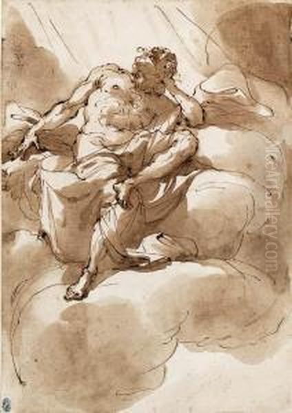 A Half-draped Figure, Seated On A Cloud, Looking Up Oil Painting by Ubaldo Gandolfi