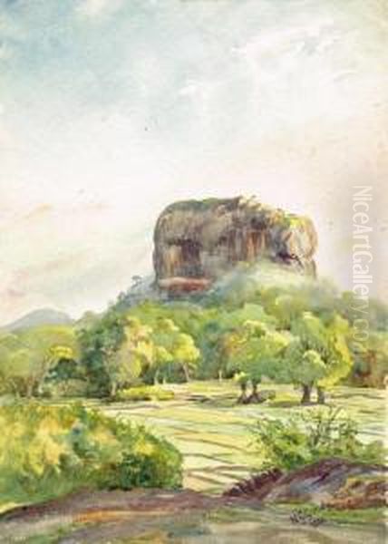 Sigiri From Rest House, Ceylon (sri Lanka) Oil Painting by Henry George Gandy