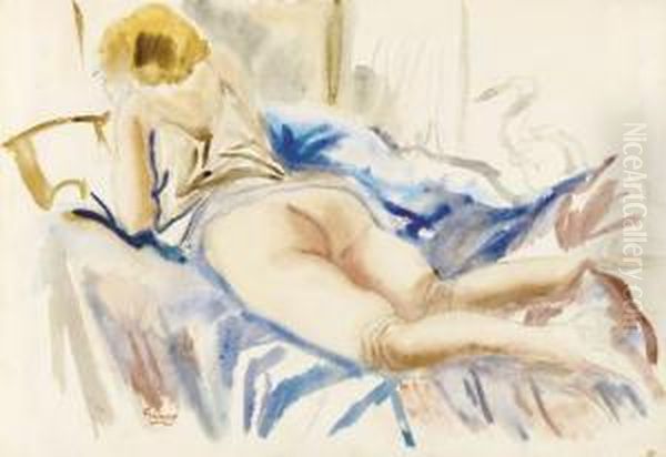 Female Nude In Repose. Oil Painting by Emil Ganso