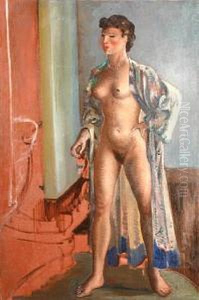 A Nude In White Heels Oil Painting by Emil Ganso