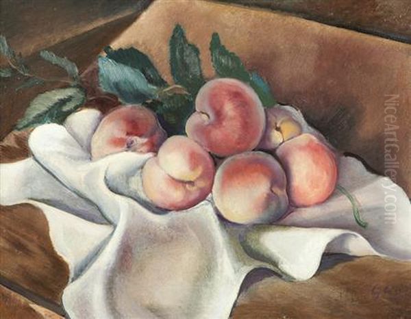 Still Life With Peaches Oil Painting by Emil Ganso