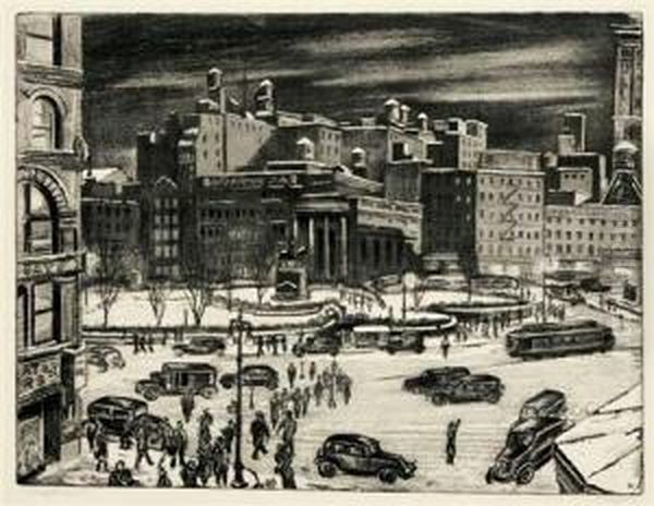 Metropolis Etching Andaquatint Oil Painting by Emil Ganso