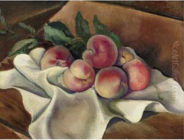 Still Life With Peaches Oil Painting by Emil Ganso