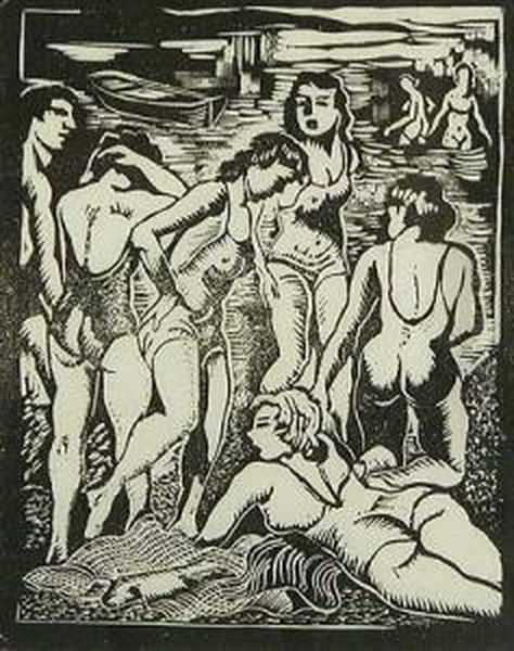 Bathers At The Lake Oil Painting by Emil Ganso