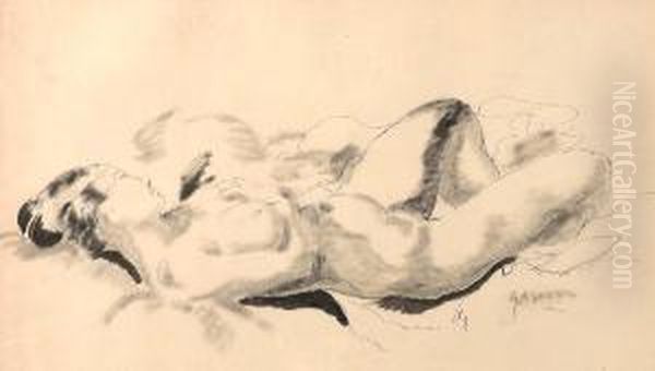 Reclining Nude Oil Painting by Emil Ganso