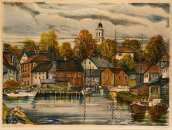 Kennebunkport Harbor Oil Painting by Emil Ganso