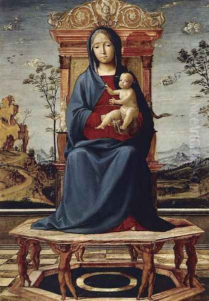 Virgin and Child Enthroned c. 1495 Oil Painting by Lorenzo Costa