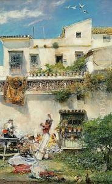 A Picnic Party In Seville Oil Painting by Jose Garcia Ramos