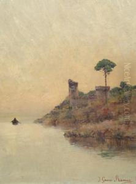 Coastal Landscape With A Ruin Oil Painting by Jose Garcia Ramos