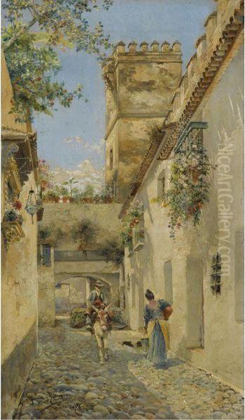 Callejon Del Agua, Sevilla (a Sevillian Alley) Oil Painting by Manuel Garcia y Rodriguez