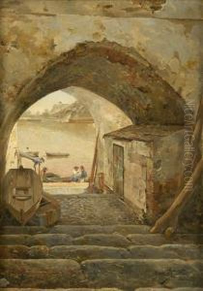 Afishing Village Oil Painting by Manuel Garcia y Rodriguez