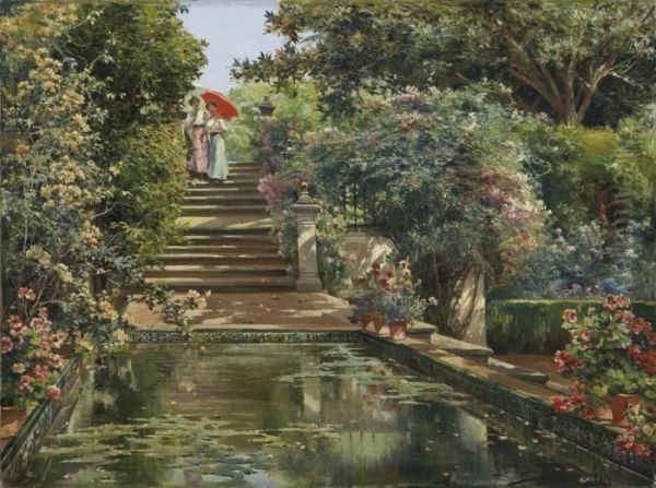 Jardines De Los Reales Alcazares: The Gardens Of The Alcazar Ofseville Oil Painting by Manuel Garcia y Rodriguez