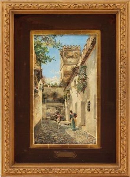 Gateparti Med Kvinne Og Mann, Sevilla 1896 Oil Painting by Manuel Garcia y Rodriguez