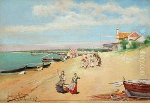 Playa De Sanlucar.
 Oleo Sobre Lienzo Adherido A Ta Oil Painting by Manuel Garcia y Rodriguez