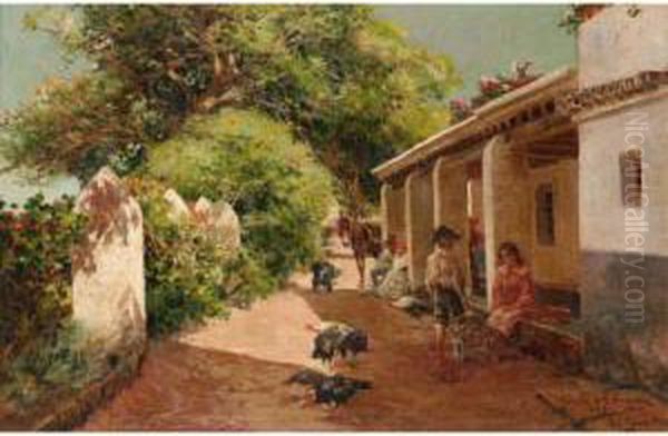 Patio At La Jara Oil Painting by Manuel Garcia y Rodriguez