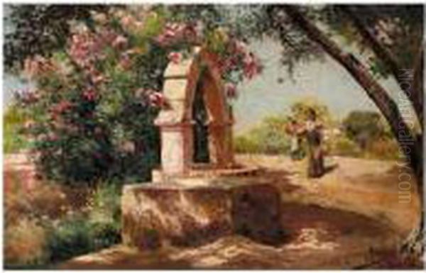 Pozo En La Jara (the Well At Jara)&nbsp Oil Painting by Manuel Garcia y Rodriguez