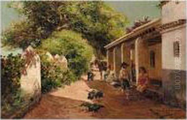 Patio En La Jara (patio At La Jara) Oil Painting by Manuel Garcia y Rodriguez