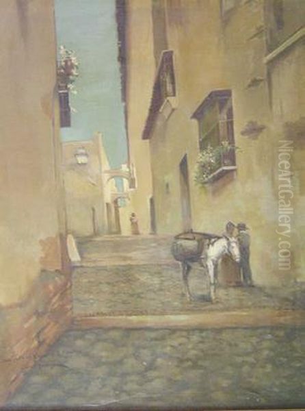 Una Calle En Vejer De La Fragtera Oil Painting by Manuel Garcia y Rodriguez