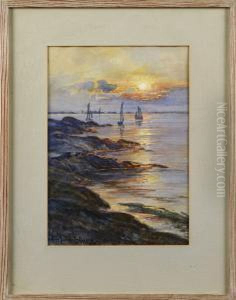 Solnedgang Over Marstrandsfjorden Oil Painting by Anna Gardell-Ericson