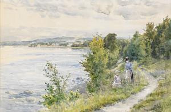 Insjolandskap Med Mor Och Dotter Oil Painting by Anna Gardell-Ericson