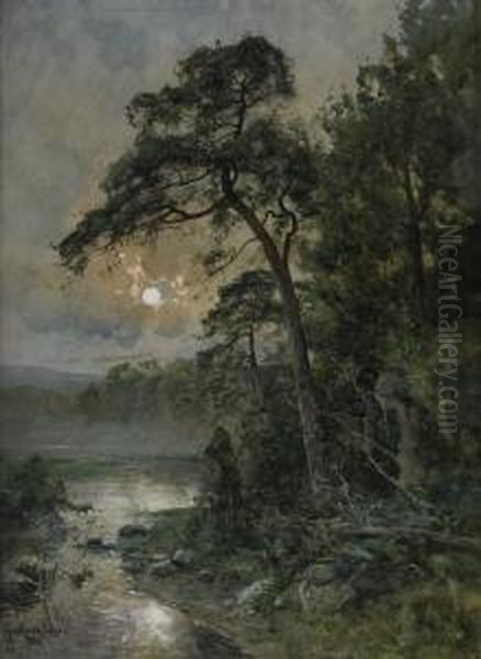 Mansken Over Nordiskt Landskap Oil Painting by Anna Gardell-Ericson