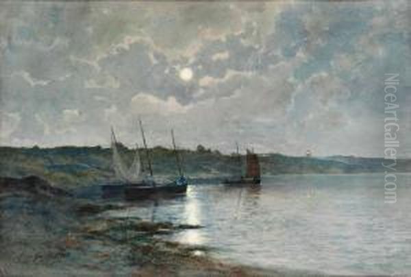 Mansken Over Fiskeskutor Och Fyr Oil Painting by Anna Gardell-Ericson