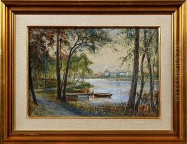 Motivfran Djurgarden. Signerad Anna Gardell Ericson Oil Painting by Anna Gardell-Ericson