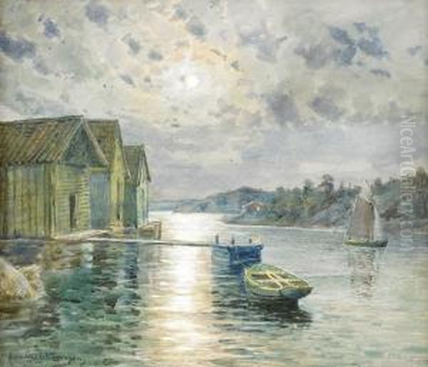 Sjobodar Vid Marstrand - Mansken Oil Painting by Anna Gardell-Ericson