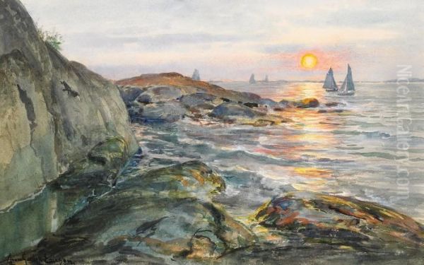 Solnedgang Over Marstrands Norra Inlopp Oil Painting by Anna Gardell-Ericson