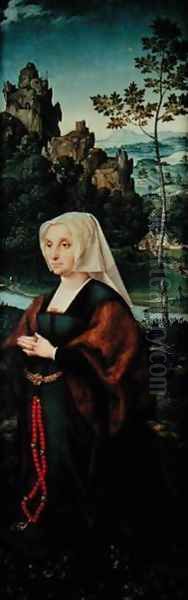 Wife of a donor kneeling by a river Oil Painting by Joos Van Cleve