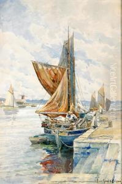 Segelskuta Vid Hamnen - Sommardag I Marstrand Oil Painting by Anna Gardell-Ericson