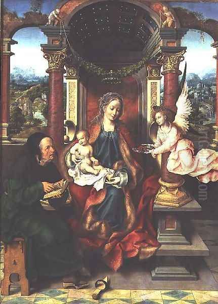 The Holy Family, centre panel of a triptych, c.1530 Oil Painting by Joos Van Cleve