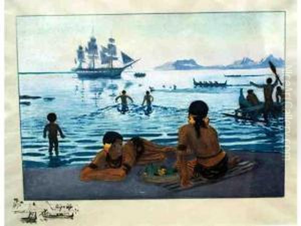 Tahiti, L'arrivee Du Trois Matsfrancais Oil Painting by Du Raoul Gardier