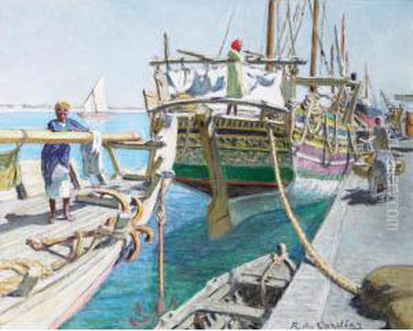 L'arrivee Du Bateau Oil Painting by Du Raoul Gardier